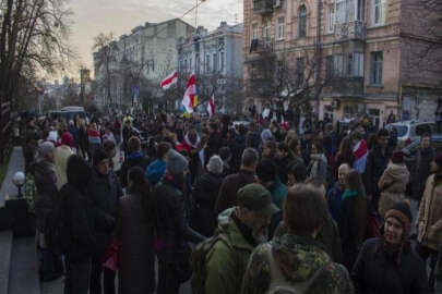Kiev’de Belarus’taki protestolara destek eylemi