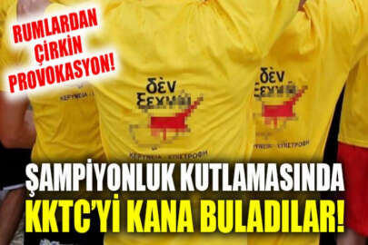 GKRY’deki Rumların PAEEK takımı, şampiyonluk için basılan tişörtlerinde "KKTC’yi kana buladı"