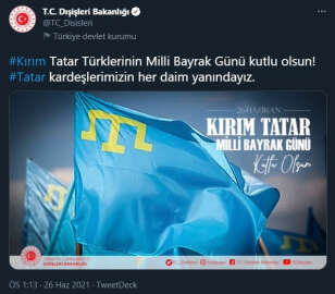 Türkiye'nin Dışişleri Bakanlığı, Kırım Tatar Bayrak Günü'nü kutladı