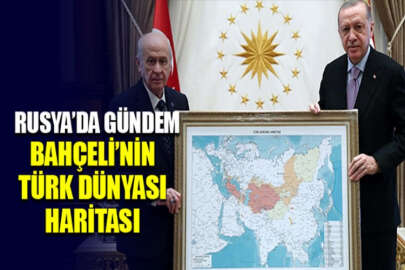 Devlet Bahçeli'nin Cumhurbaşkanı Erdoğan'a hediye ettiği Türk Dünyası Haritası, Rusya'da gündem oldu