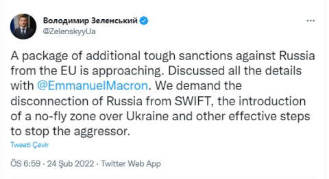 Ukrayna Cumhurbaşkanı'ndan Rusya'ya SWIFT yaptırımları açıklaması