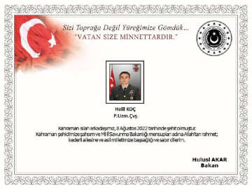 Piyade Uzman Çavuş Halil Koç, Pençe Kilit Operasyonu bölgesinde şehit oldu