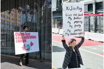 Doğu Türkistanlılar ABD’ye gelen Şi Cinping’i protesto etti